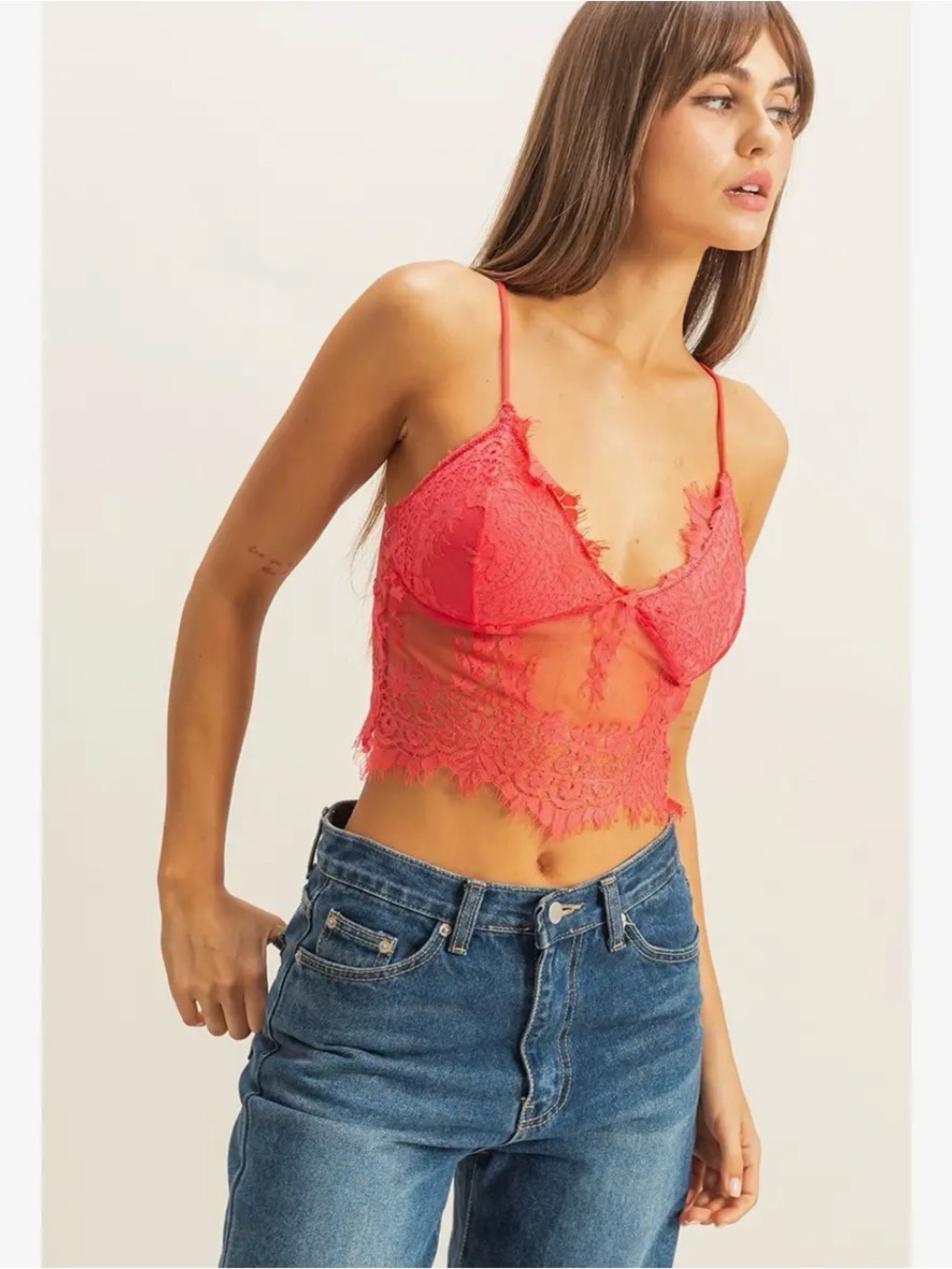 HYFVE Coral Lace Sheer Cropped Cami - Picture 2 of 6